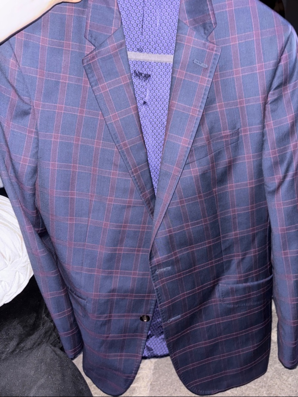 Ted Baker Navy Plaid Sport Coat with Red Windowpane
